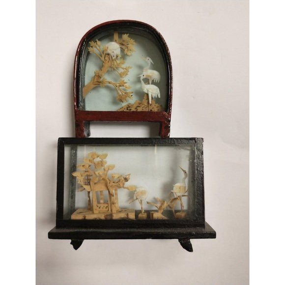 Vintage Japanese Cork Art Sculpture Scenes 2 - Picture 1 of 5